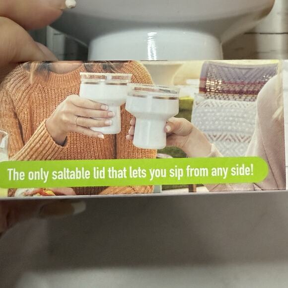 Reduce SALTINI TUMBLER 2pc Set 12 oz Cocktail 360° Salt & Sip Saltable Lid NEW - Picture 2 of 7